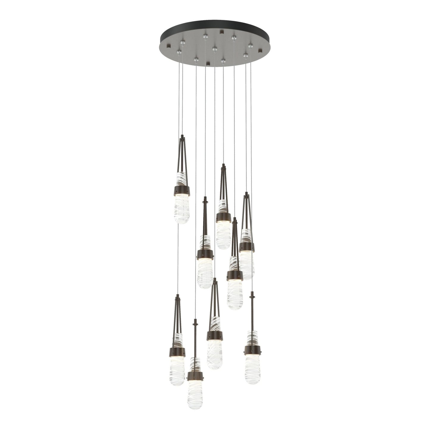 Link 9-Light Blown Glass Pendant 9-Light Clear Glass with White Threading (YJ) in Oil Rubbed Bronze