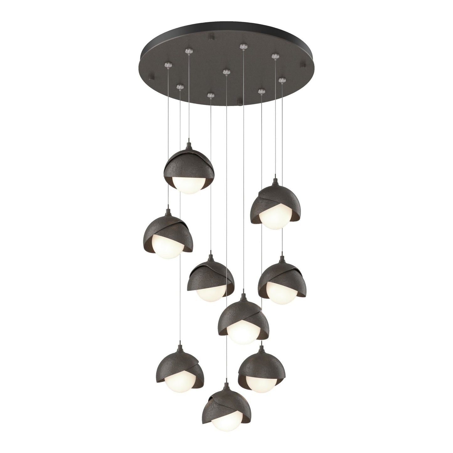 Brooklyn 9-Light Double Shade Pendant 9-Light Dark Smoke Accent Opal Glass (GG) in Dark Smoke