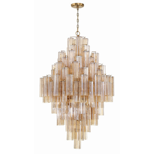 20 Light Aged Brass Chandelier Glass Amber 31.5"W x 50.5"H x 31.5"D