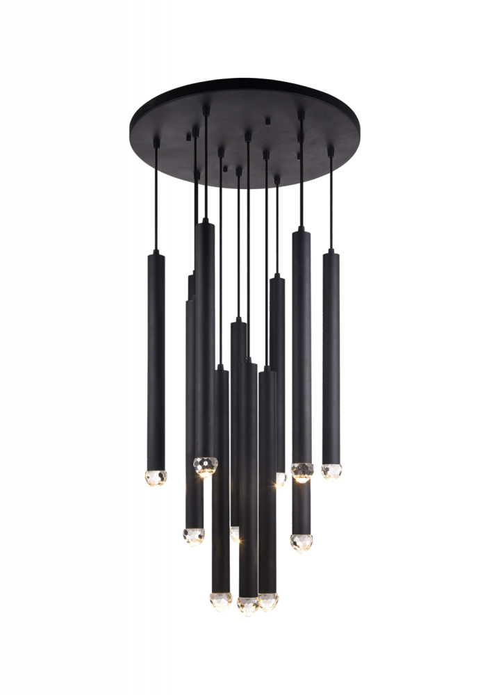 Reign Pendant, 12-Light, LED, Black, Matte Black, 24"H (C78312MB 305XK2Y)