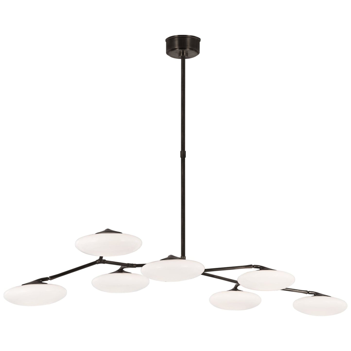Champalimaud Brindille XL Articulating Linear Chandelier in Gun Metal with White Glass Ceiling Light W61.25" x 30"
