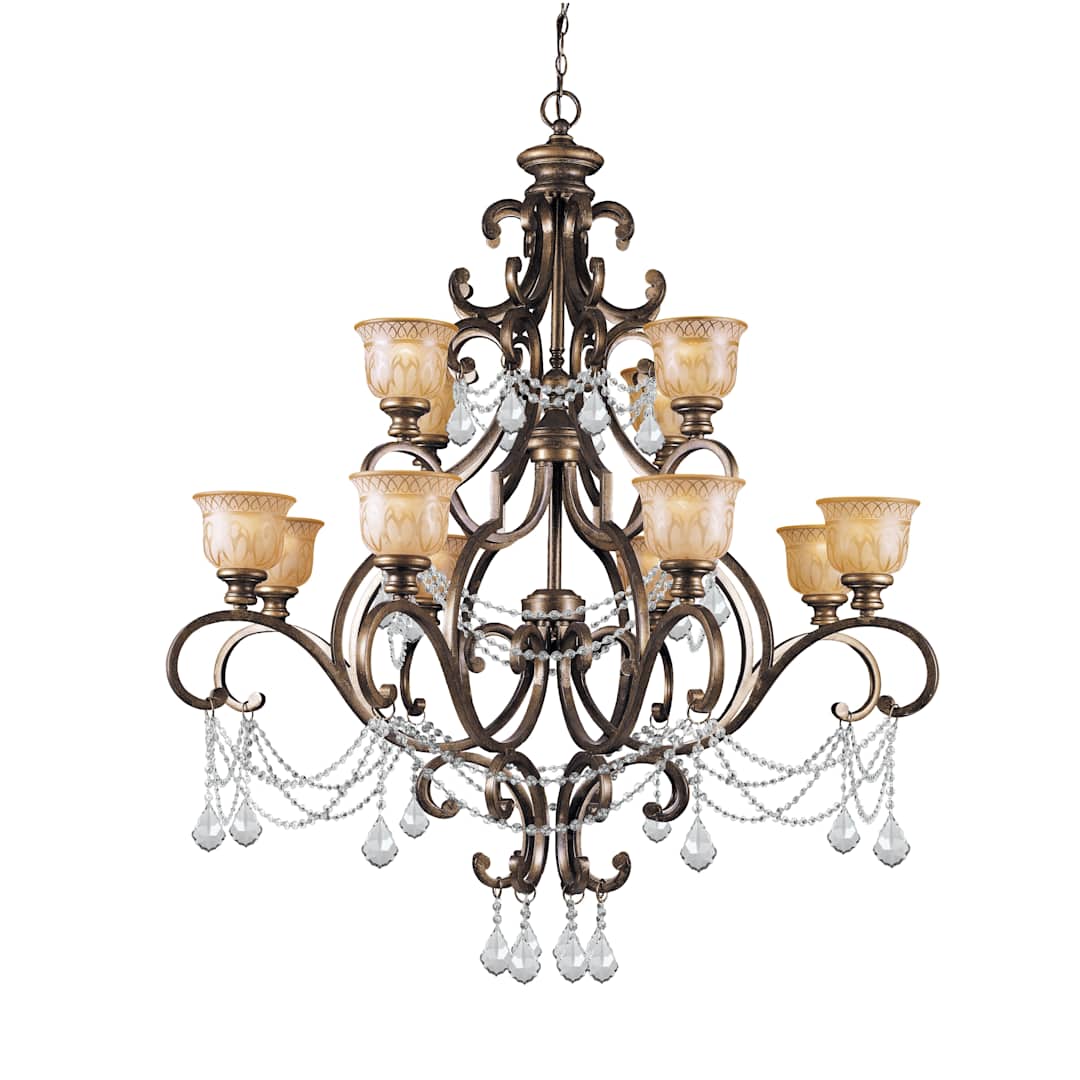 Norwalk 12 Light 48" Wide Crystal Chandelier with Patterned Glass Shades and Swarovski Spectra Crystal Accents