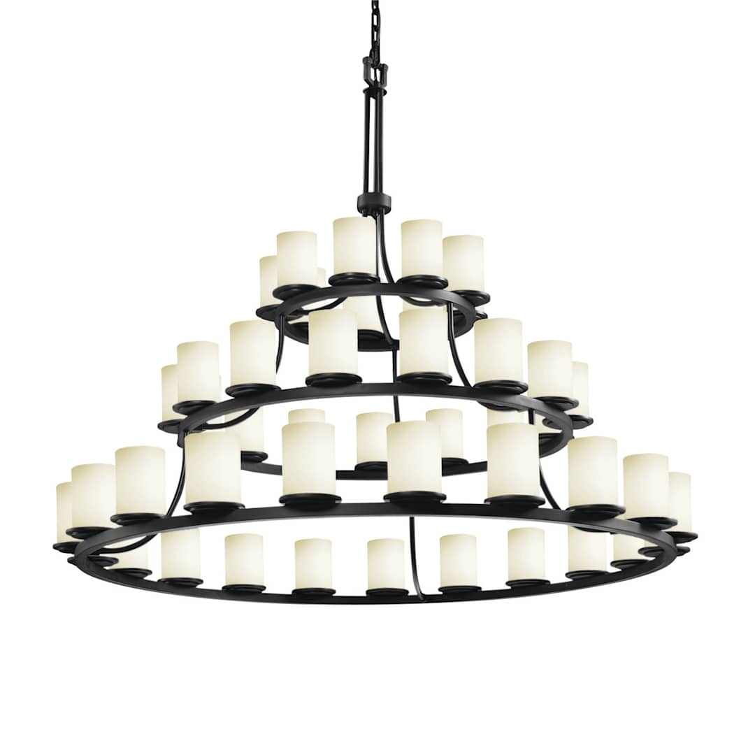 Fusion 45 Light 60" Wide Pillar Candle Chandelier with Flat Rimmed Cylinder Opal Shades