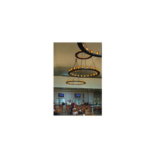 Loxley 36 Light 72" Wide Pillar Candle Style Chandelier with Amber Glass Shades - Timeless Bronze Finish
