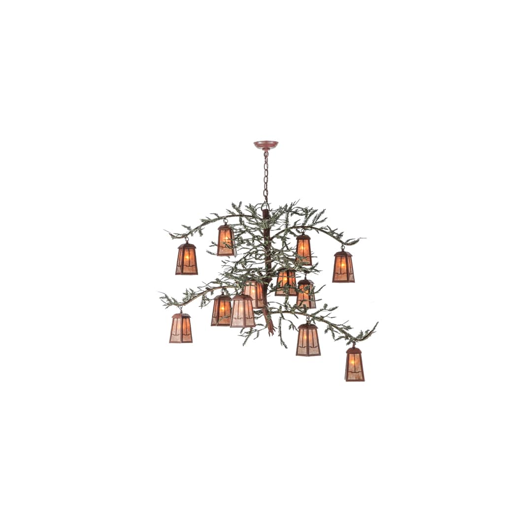 Pine Branch Valley View 12 Light 52" Wide Chandelier with Silver Mica Shades - Rust Finish