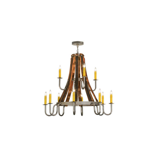 Barrel Stave Madera 12 Light 44" Wide Taper Candle Style Chandelier