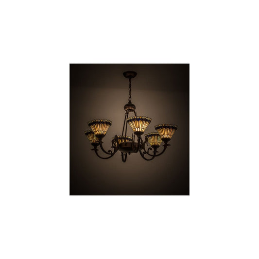 Tiffany Jeweled Peacock 6 Light 34" Wide Chandelier