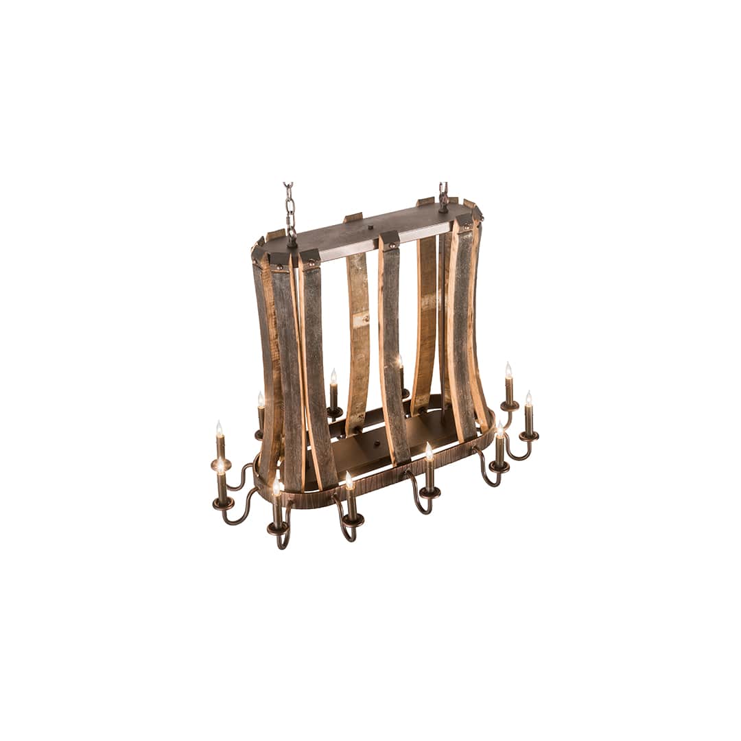 Barrel Stave Madera 12 Light 22" Wide Taper Candle Linear Chandelier