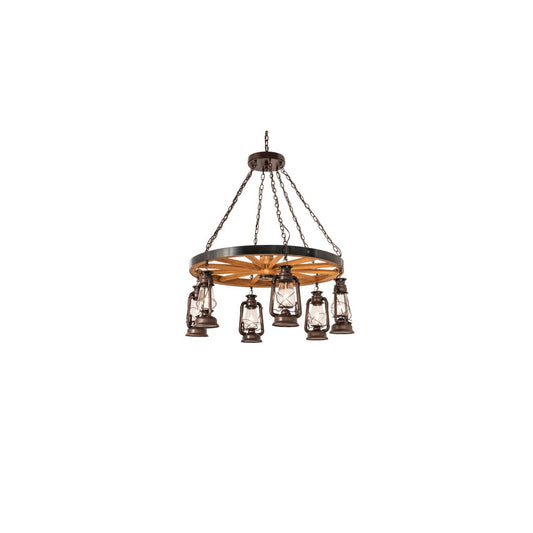 Miners Lantern Wagon Wheel 6 Light 40" Wide Lantern Chandelier