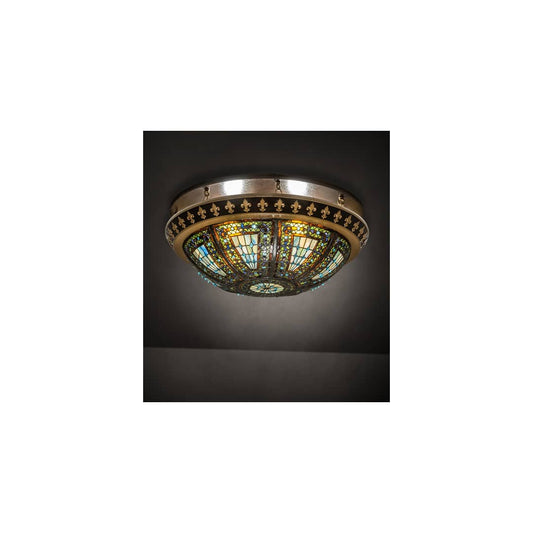 Fleur-de-lis 4 Light 28" Wide Semi-Flush Bowl Ceiling Fixture - Copper Vein / Antique Gold Finish