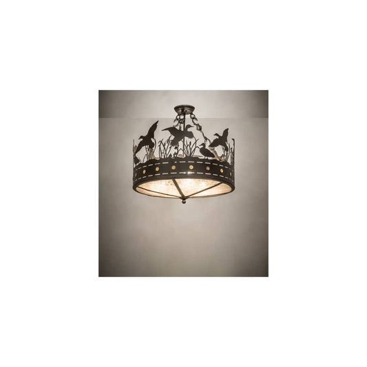 Ducks in Flight 4 Light 24" Wide Semi-Flush Drum Ceiling Fixture - Oil Rubbed Bronze Finish