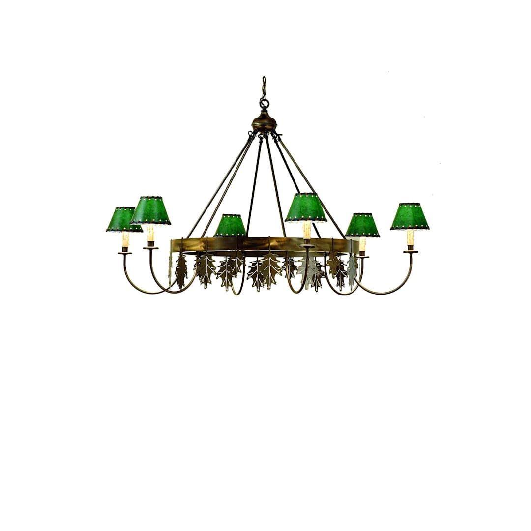 Oak Leaf 6 Light 56" Wide Chandelier with Green Fabric Shade