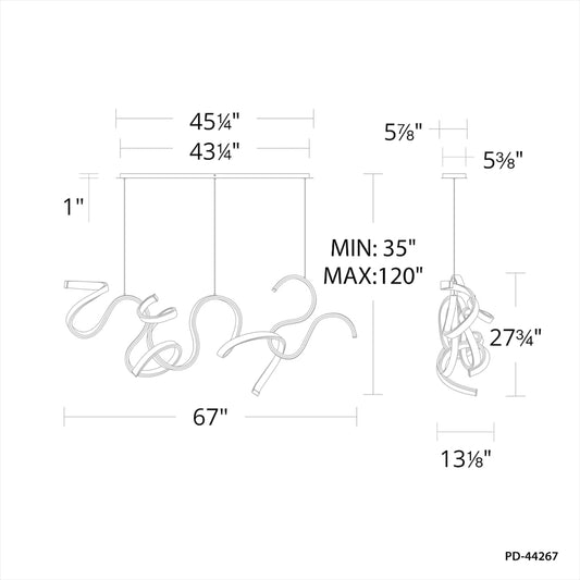 Tempest 67" Wide LED Abstract Linear Pendant