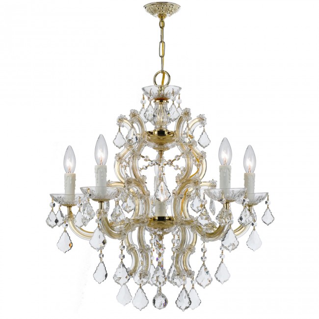 Maria Theresa Gold 24.5-Inch Six Light Hand Cut Crystal Chandelier