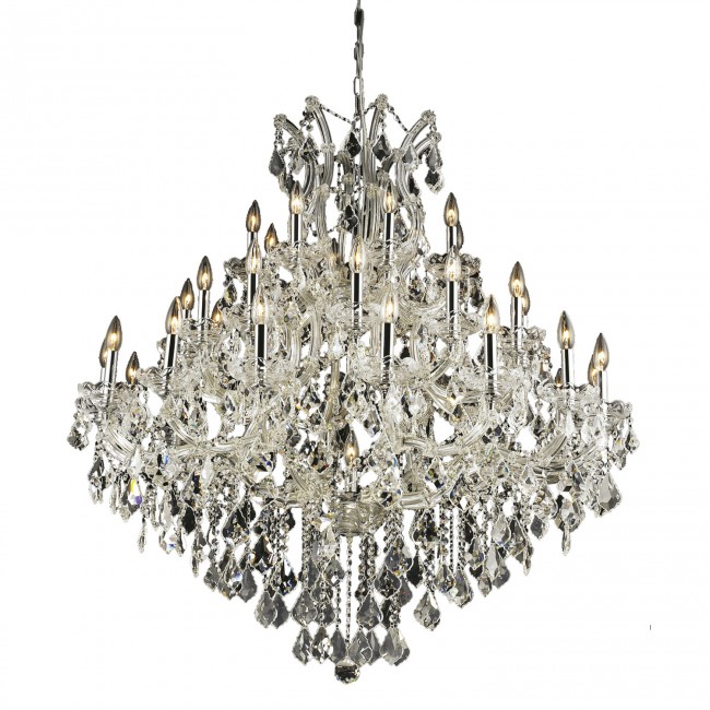  Chrome Thirty-Seven Light 44-Inch Chandelier with Royal Cut Clear Crystal
