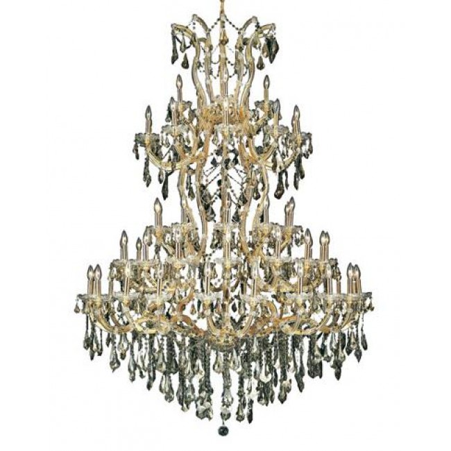 Gold Sixty-One Light 54-Inch Chandelier with Royal Cut Golden Teak Smoky Crystal