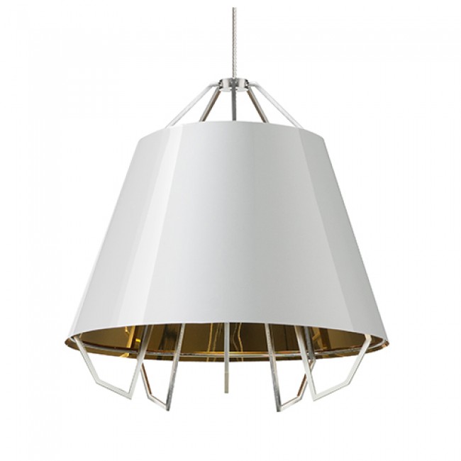 Artic Grande Satin Nickel Three-Light Pendant with Gloss White-Gold Shade and Black Cord