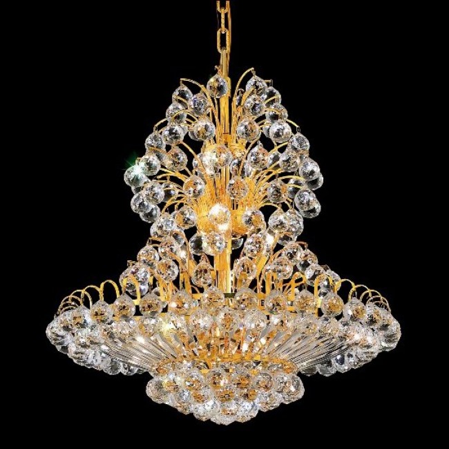 Gold plated 14 Light crystal Chandelier dressed with crystal ball