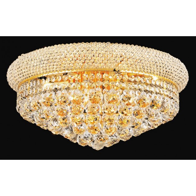10 light crystal flush mount ceiling light dressed with crystal balls with gold finish