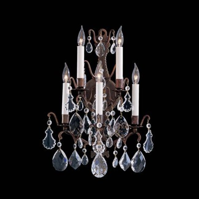 5 lights Wrought Iron crystal wall sconce with Patina Bronze finish