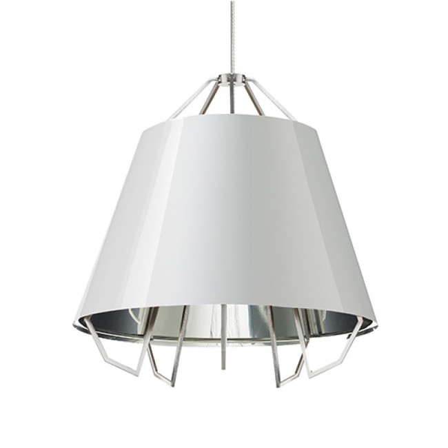 Artic Grande Satin Nickel Three-Light Pendant with Gloss White-Silver Shade and Black Cord