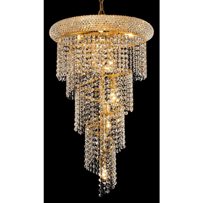 10 Light Spiral Crystal Chandelier gold plated