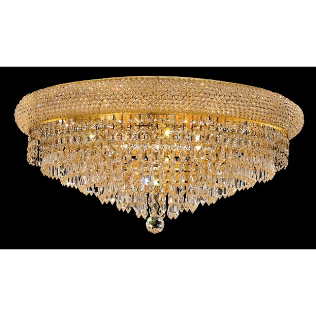 12 light gold plated crystal flush mount ceiling light with crystal drops