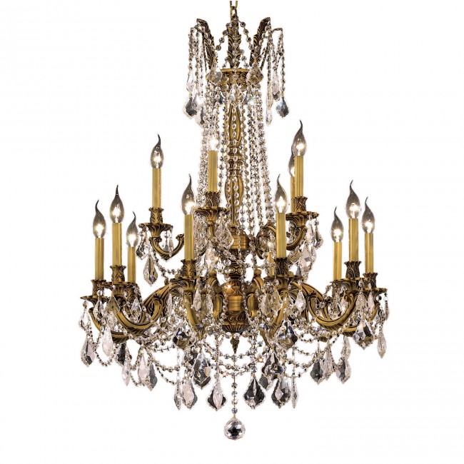 French Gold Fifteen-Light 28-Inch Chandelier with Royal Cut Clear Crystal
