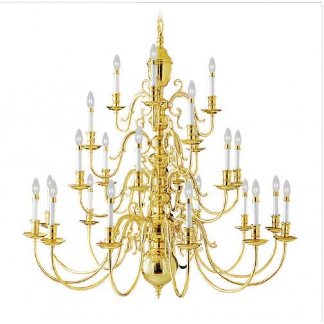Twenty-Four Light Polished Brass Chandelier