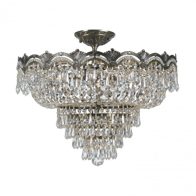  Group Majestic Sold Cast Brass Ornate Crystal Five-Light Semi-Flush