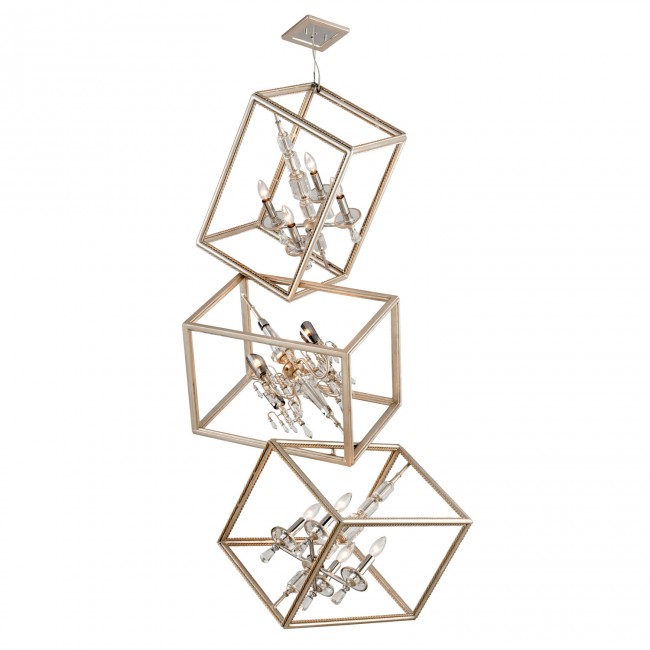 Silver Leaf With Gold 12-Light Triple Pendant