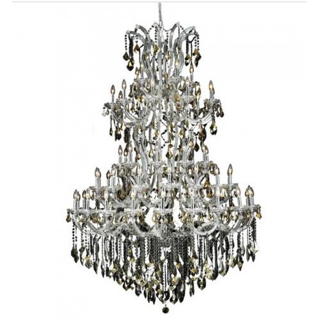 Chrome Sixty-One Light 54-Inch Chandelier with Royal Cut Golden Teak Smoky Crystal