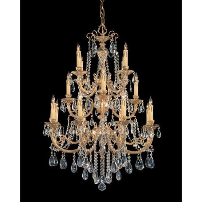 Brass Eight-Light Chandelier with Swarovski Spectra Crystal