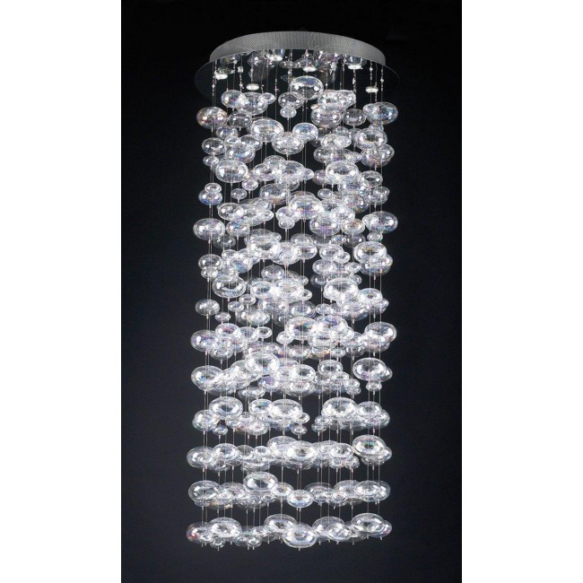 Polished chrome contemporary chandelier dressed with glass bubble