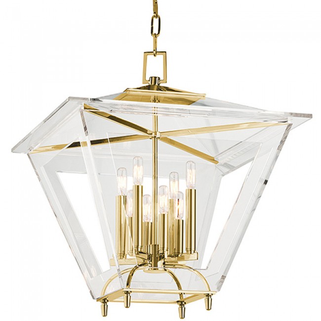 Brass Eight-Light Pendant with Clear Acrylic Shade