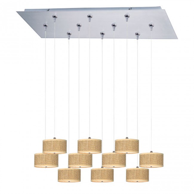 Satin Nickel Ten-Light 4-Inch RapidJack High Pendant with Beige Shade