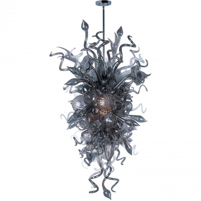 International Mimi LED Polished Chrome 30-Inch Wide 18-Light Single Pendant with Fume Grey Glass