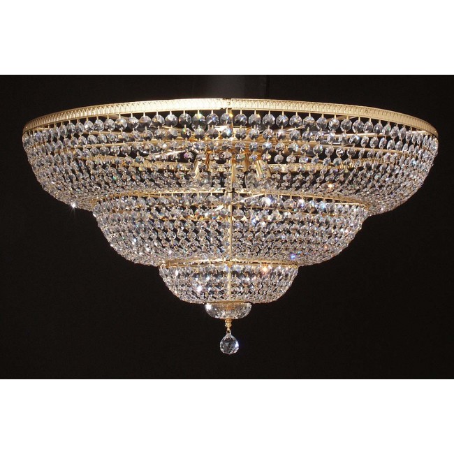 12 light flush mount crystal chandelier in gold plated finish