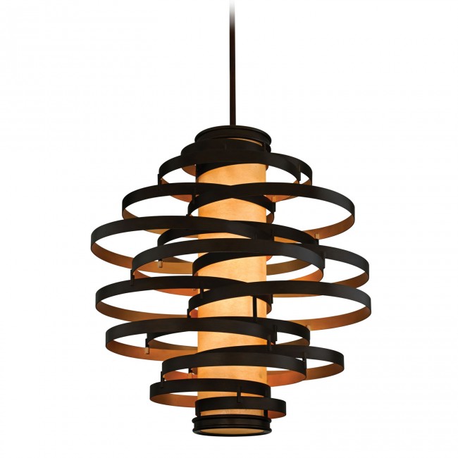 Six-Light Bronze with Gold Leaf Six-Light Fluorescent Pendant