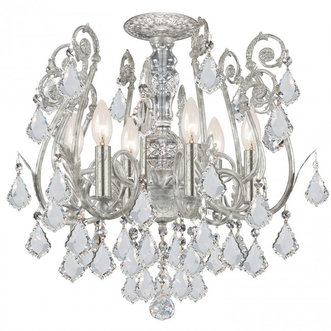 Olde Silver Six-Light Semi Flush Mount with Hand Polished Crystal