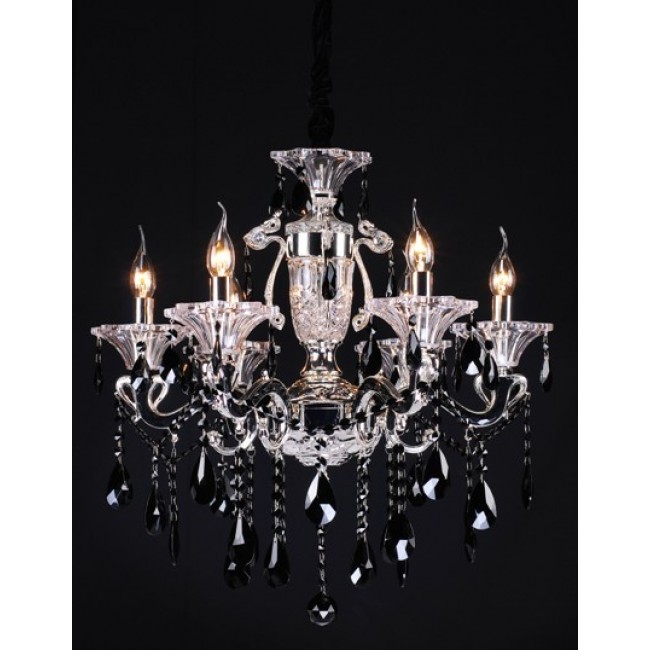 Polished chrome 6 Light Zinc Alloy crystal Chandelier dressed with black crystals