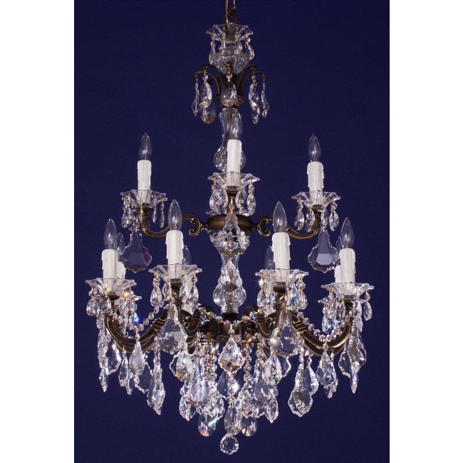 12 lights traditional crystal chandelier in Antique Bronze finish