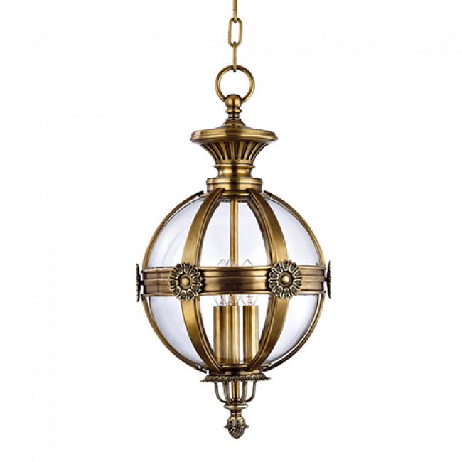 Aged Brass Three-Light Pendant with Clear Glass