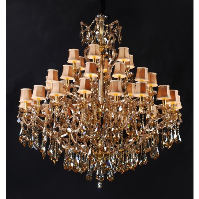 Three tiers traditional crystal Chandelier dressed with lampshades