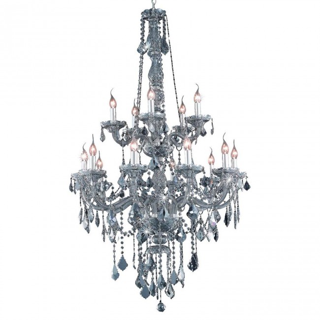 Silver Shade Fifteen-Light Chandelier with Royal Cut Crystals