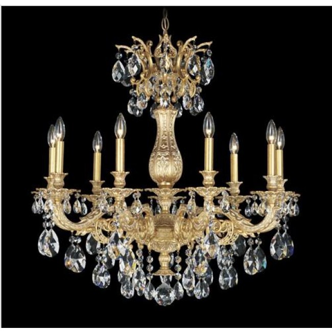 Gold Nine-Light Clear Spectra Crystal Chandelier, 30W x 31H x 30D