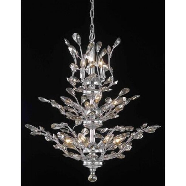 Chrome 13-Light Chandelier with Golden Teak Royal Cut Crystal