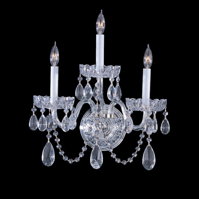 3 Light Traditional Crystal Wall Sconce, Chrome
