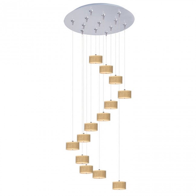 Satin Nickel Thirteen-Light 4-Inch RapidJack High Pendant with Beige Shade