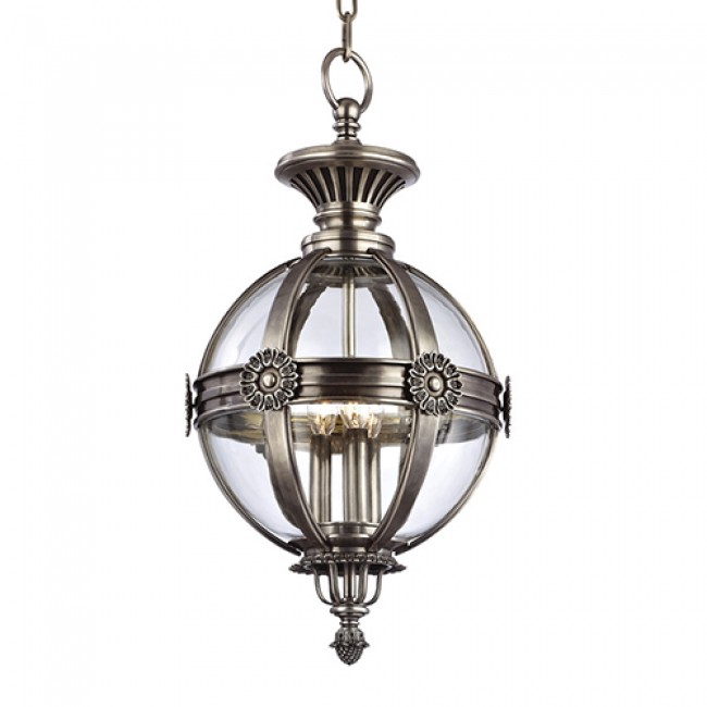 Aged Silver Three-Light Pendant with Clear Glass